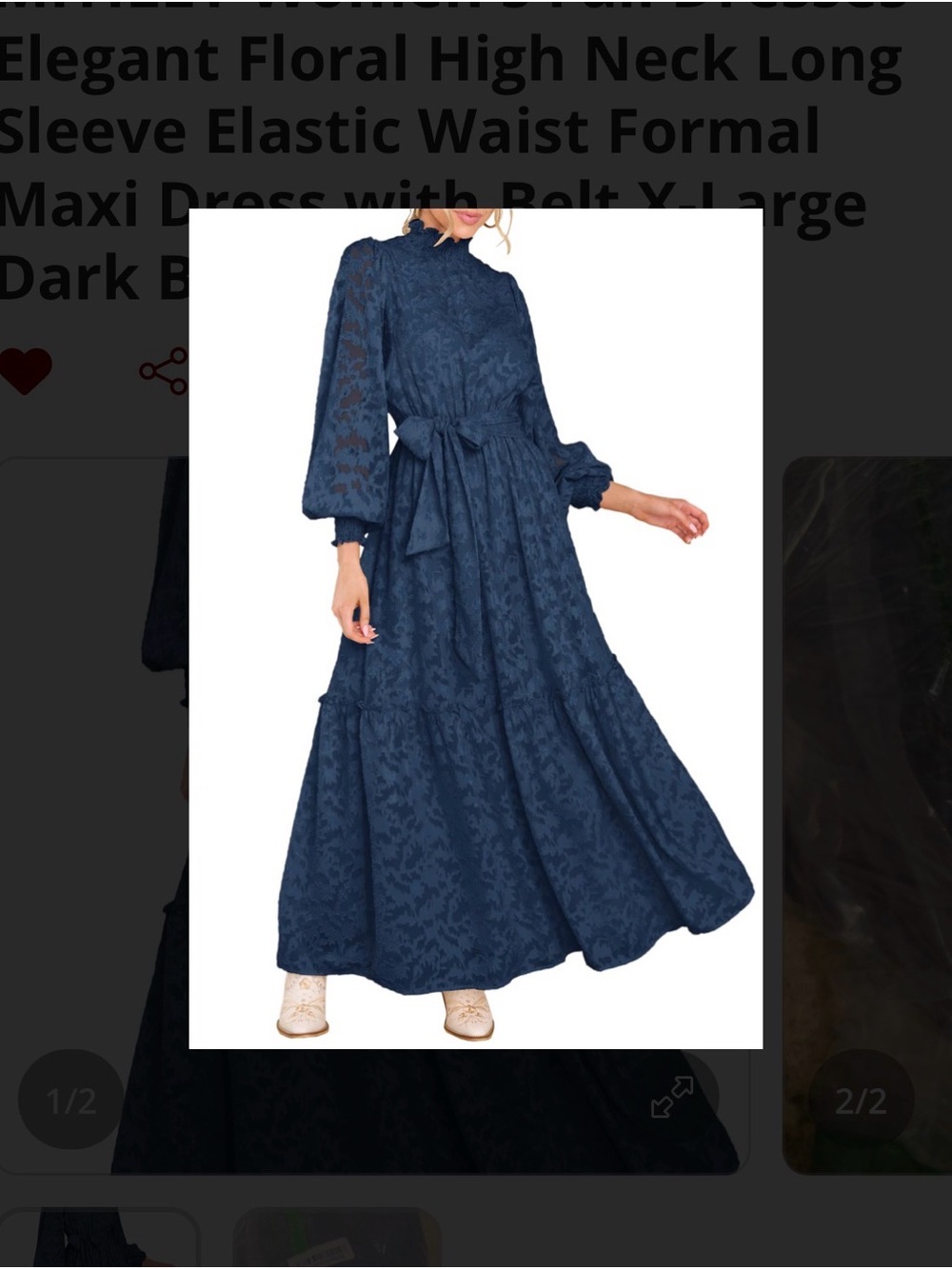 Elegant Navy Blue High-Neck Maxi Dress **missing Belt** XL
